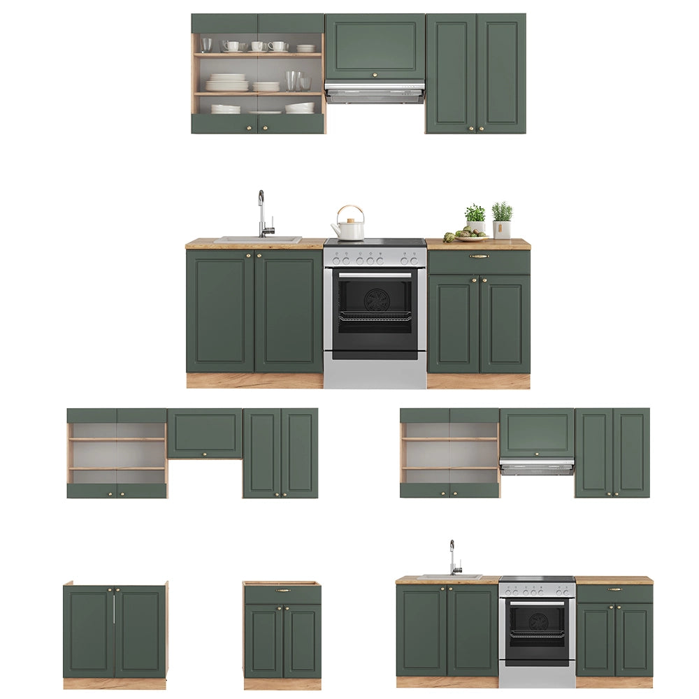 Cucina componibile Fame-Line Verde-oro rustico/Rovere dorato 200 cm, PL Antracite Vicco