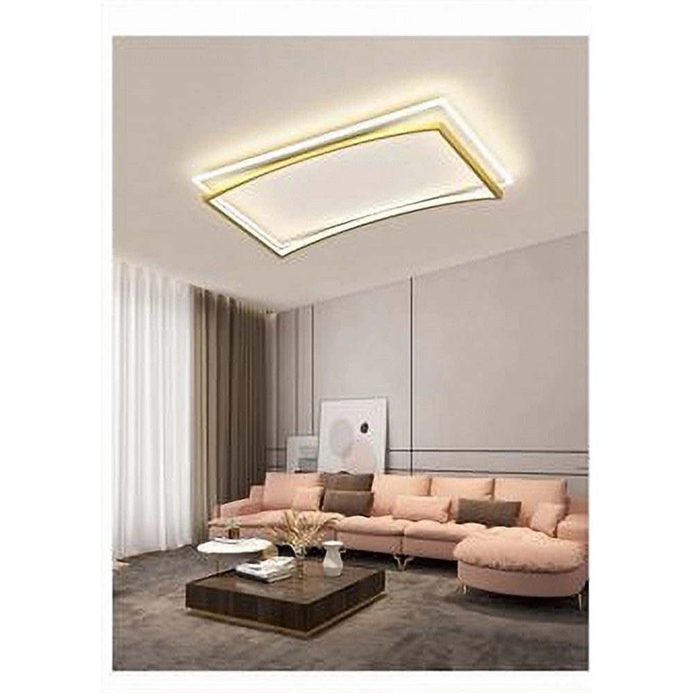 Trade Shop - Plafoniera Led 108w Rettangolare Bianco Oro Moderno Da Soffitto Luce Fredda 71547 -