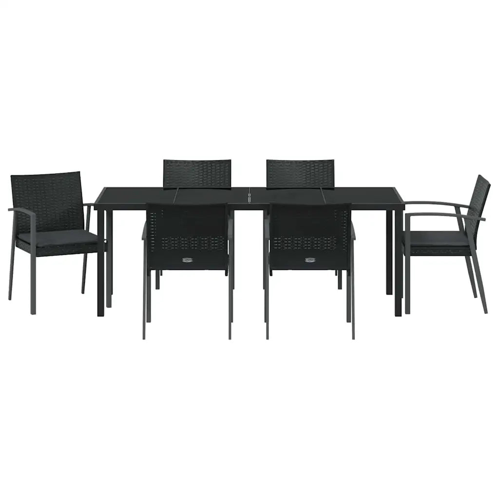 Set da Pranzo per Giardino 7 pcs Nero e Grigio Rattan in PE 3379070