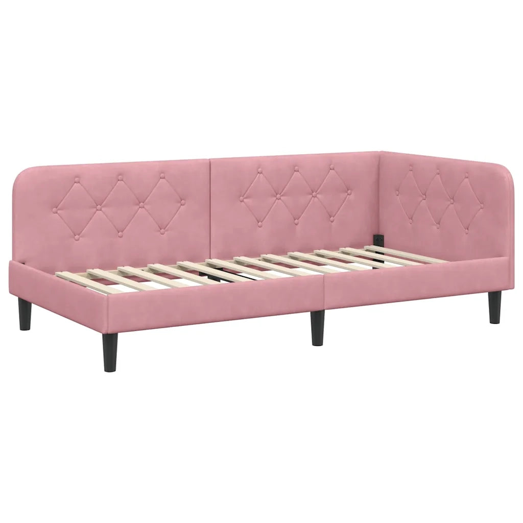 Cornice del letto ad angolo Rosa 100 x 200 cm Velluto