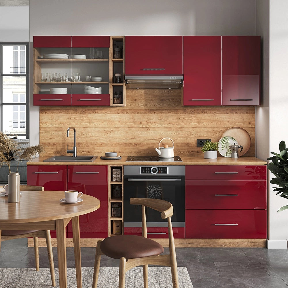 Cucina componibile Fame-Line Bordeaux lucido/Rovere dorato 235 cm, PL Marmo Vicco