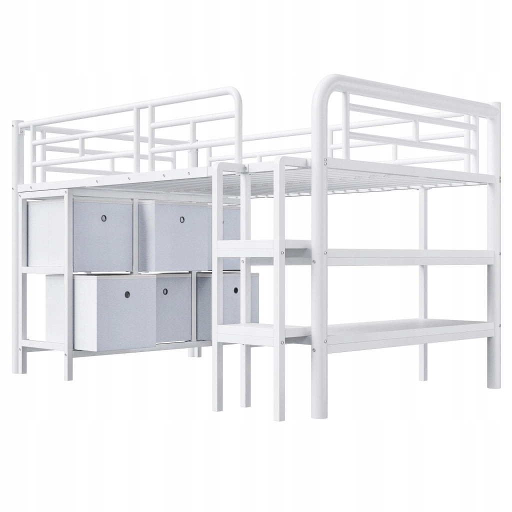 Letto a castello 90x200 - Xylo - Bianco, metallo, con ripostiglio