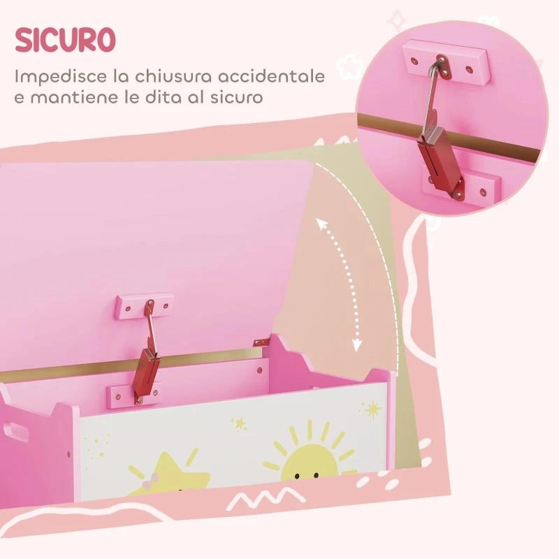 BAULE PORTAGIOCHI CON COPERCHIO PER BAMBINI PER GIOCATTOLI E VESTITI, 60X37X39 CM, ROSA