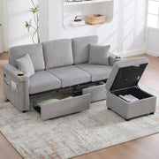 OKWISH Divano Modulare con LED, USB e Type-C, Contenitore, Portabicchieri e Tasche Laterali, Velluto a Coste, Grigio Chiaro