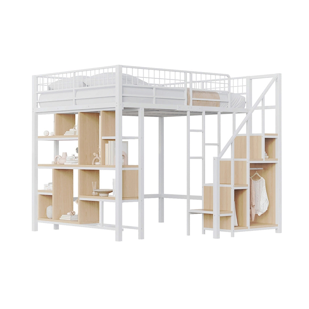 Letto a soppalco multifunzionale - Xylo - 140x200 cm - Bianco - Spazio di archiviazione