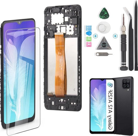Display LCD touchscreen e schermo LCD di sostituzione per Galaxy A12 A125F - nero con set di attrezzi di riparazione.