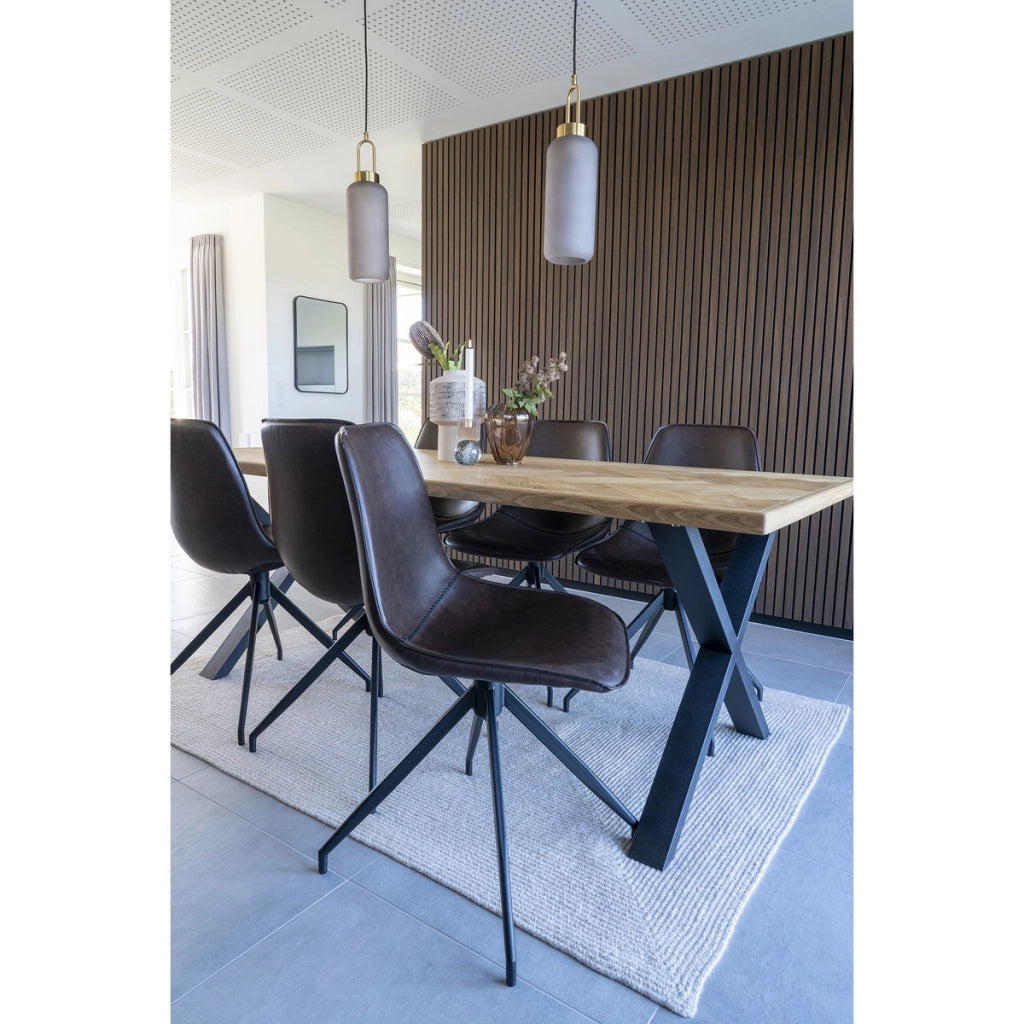 Set 2 sedie da pranzo girevoli Monaco in ecopelle marrone scuro con gambe nere