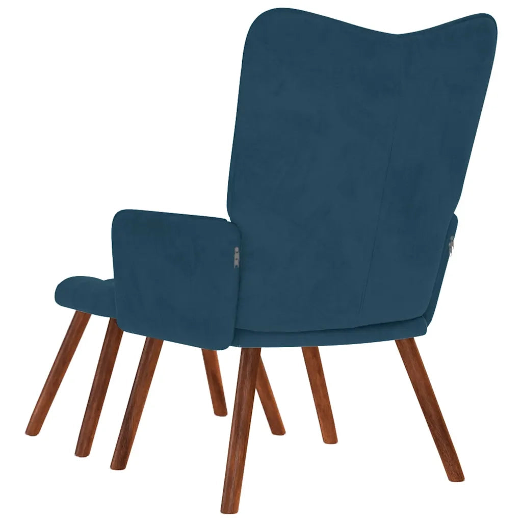 Divano Sedia-Poltrona Relax con Poggiapiedi Blu in Velluto 306269