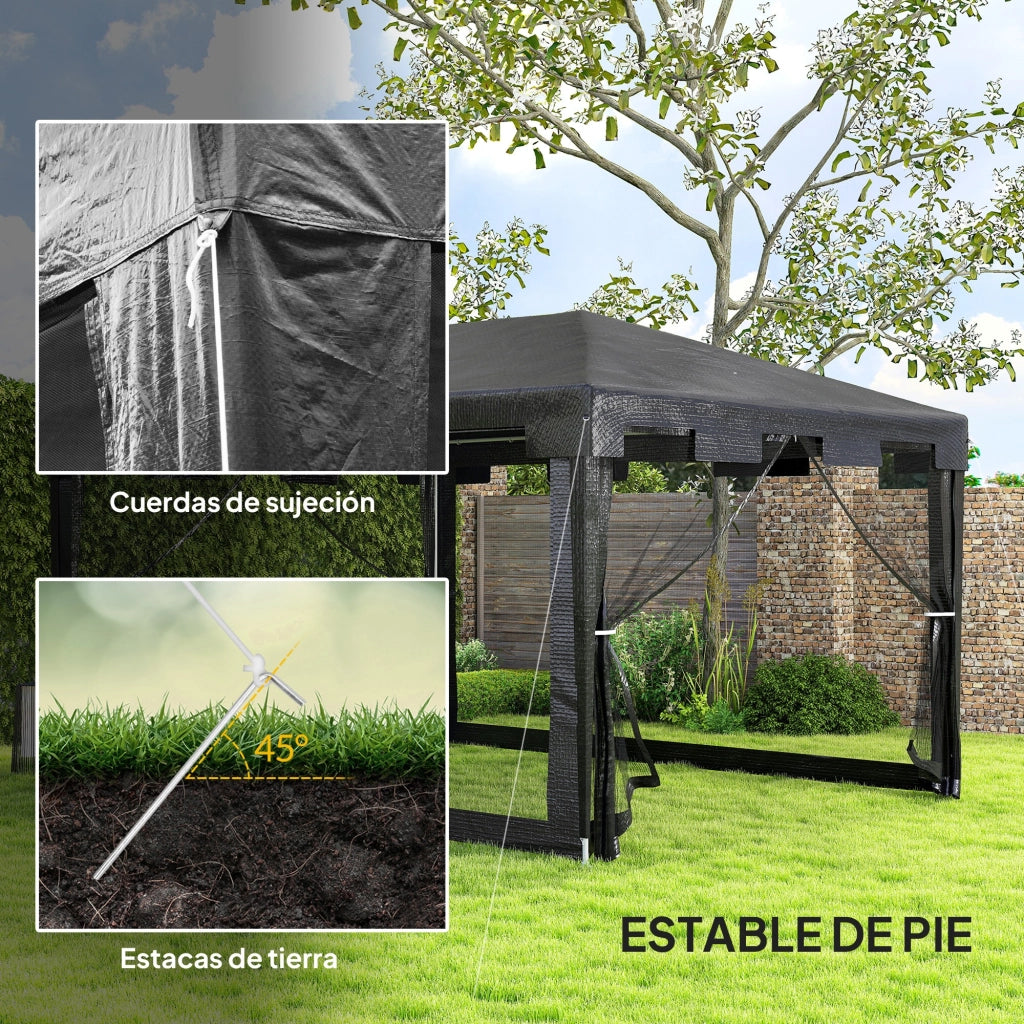Cenador da giardino ¨C zephmum ¨C grigio scuro 4x3 m con 4 mosquiteras
