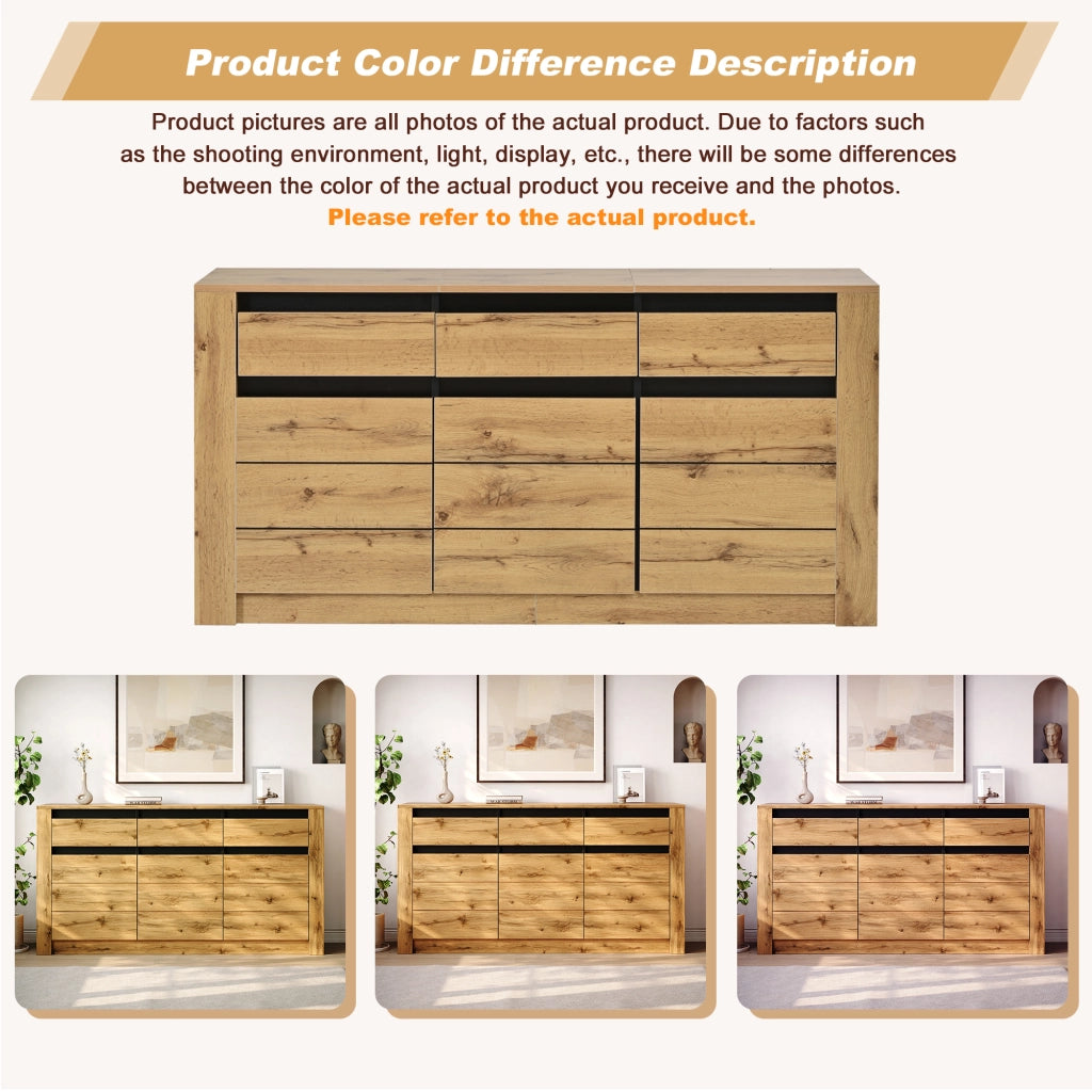 Credenza e madia con 3 cassetti e ripiani regolabili, per soggiorno e ingresso, in truciolare, naturale, 135 × 35 × 70 cm