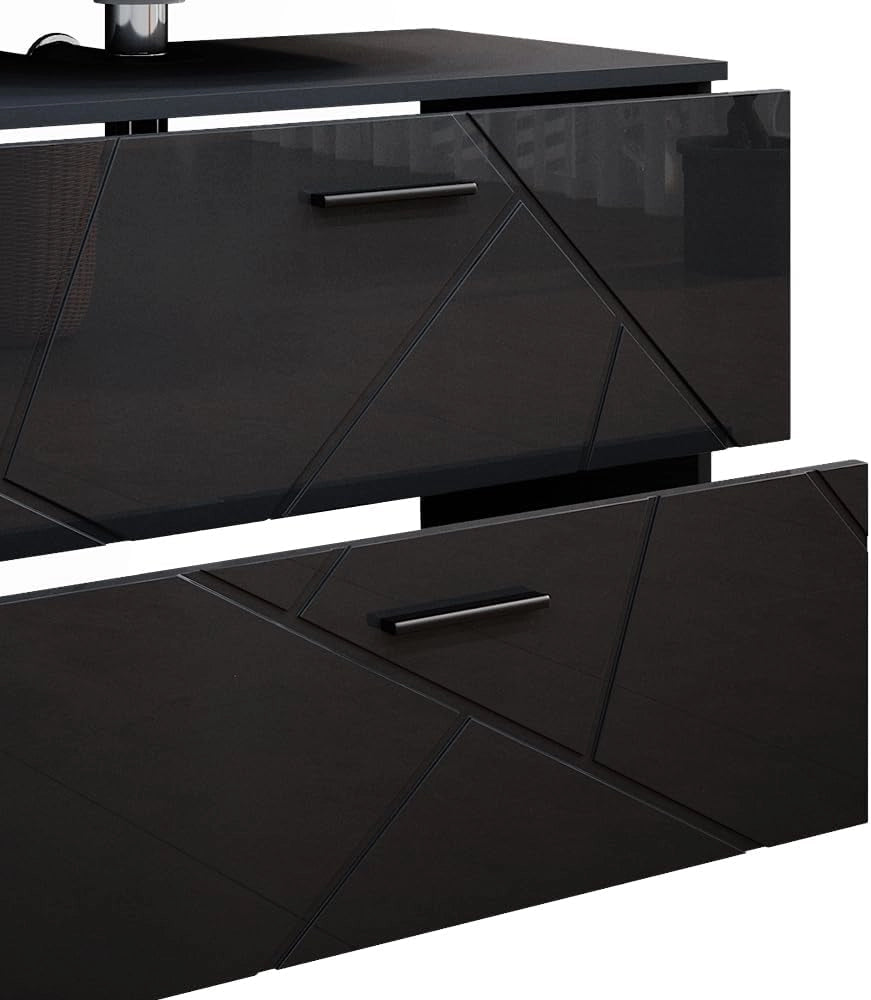 Set mobili bagno Irma, Antracite lucido, 80 cm, composto da mobile sottolavabo, specchiera, colonna, base media e pensile