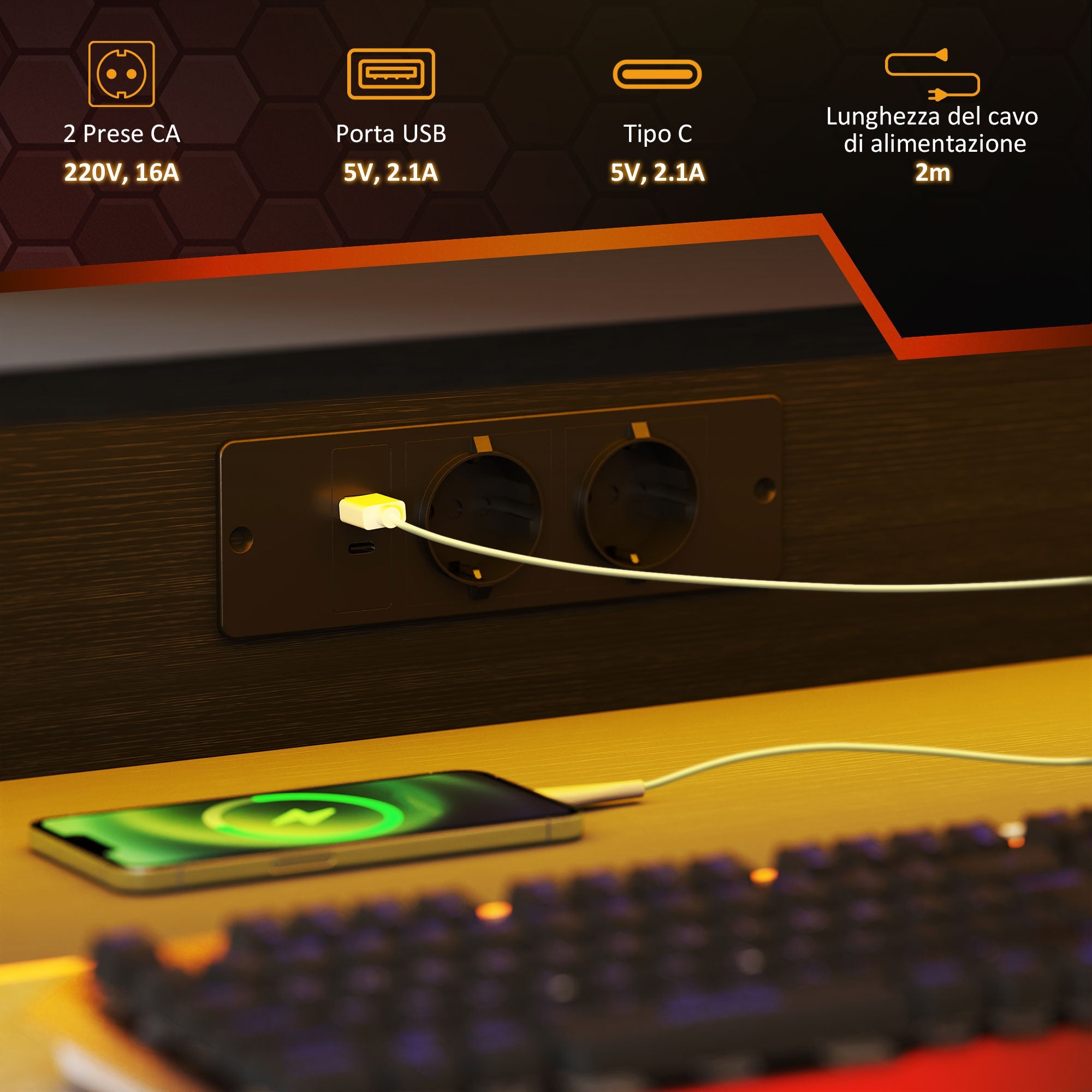 Scrivania Gaming con Luci LED e Supporto per Monitor 100x60x88.5 cm Nero