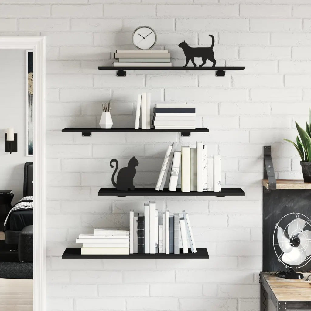 Ripiani per Libreria 4pz Neri 80x30x1,5cm in Legno Multistrato 805316
