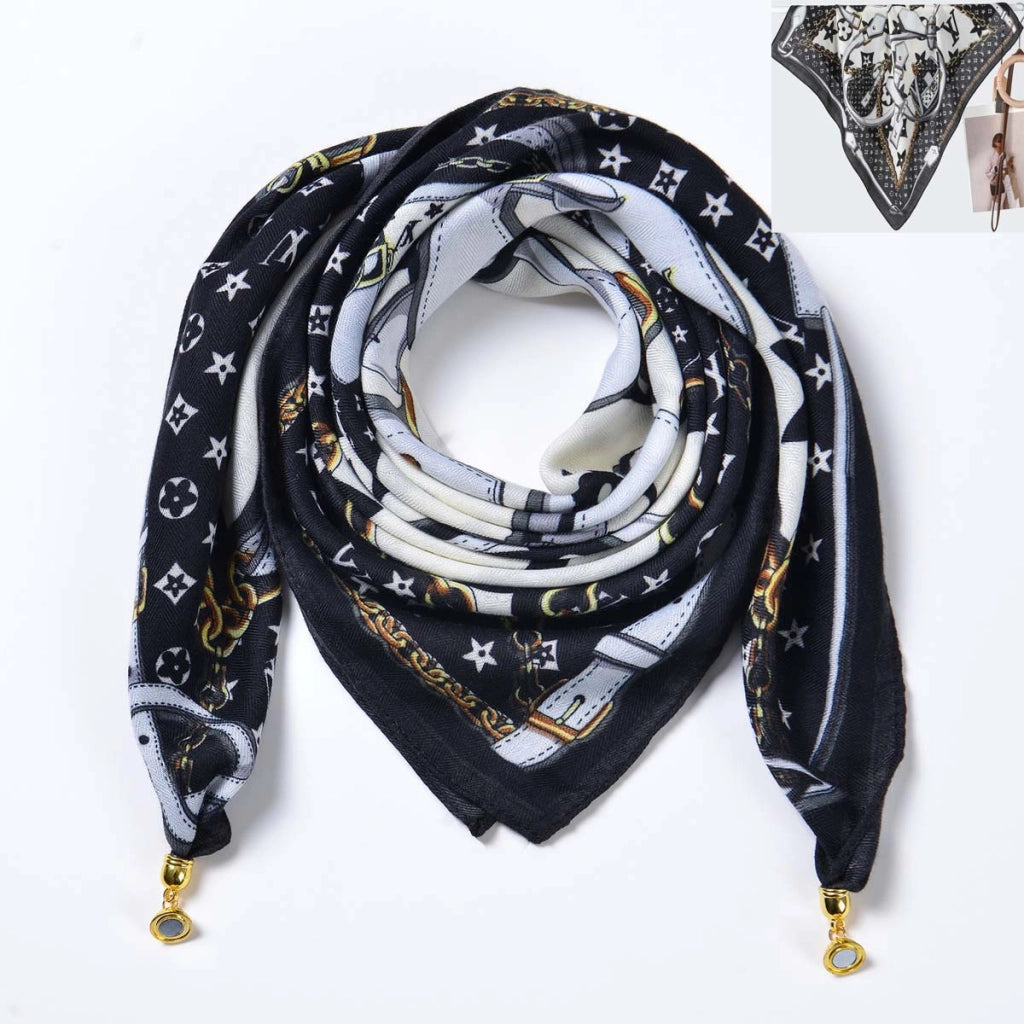 Sciarpa quadrata in cotone e lino/sciarpa di seta da donna con chiusura magnetica, versatile per la primavera e l'autunno, scaldacollo/sciarpa triangolare/sciarpa autunnale.