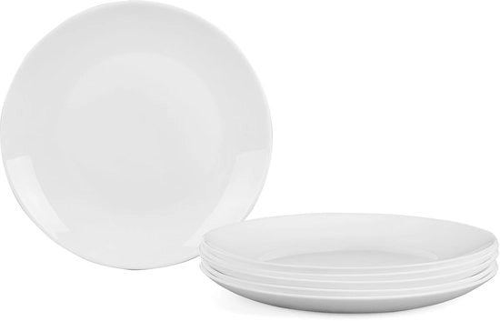 Tavolo di Cucina in Vetro Opalescente, 26,67 cm Set di Piatti per Lavastoviglie e Microonde, Set di Piatti Bianco Piatto Piano per 6 Persone