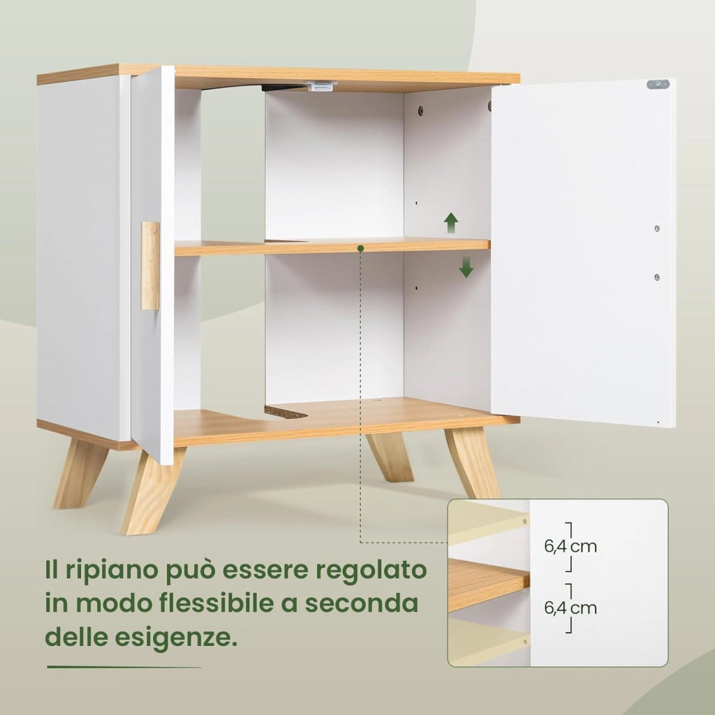 Mobiletto Sottolavabo Sottolavello Armadietto sotto Lavandino per Bagno con Due Ante in Legno