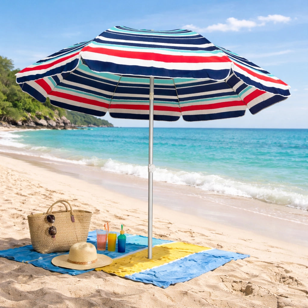 Ombrellone Mare Spiaggia 200 cm Antivento Alluminio UV50+ Inclinabile con Custodia e Trivella