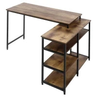 Scrivania Angolare con Scaffale a 3 Ripiani in Stile Industriale, 135x90x79 cm, Marrone e Nero