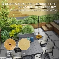 Base per Ombrellone a 4 Ruote con Freni, in Cemento e Metallo, Ø48x44 cm, Color Legno