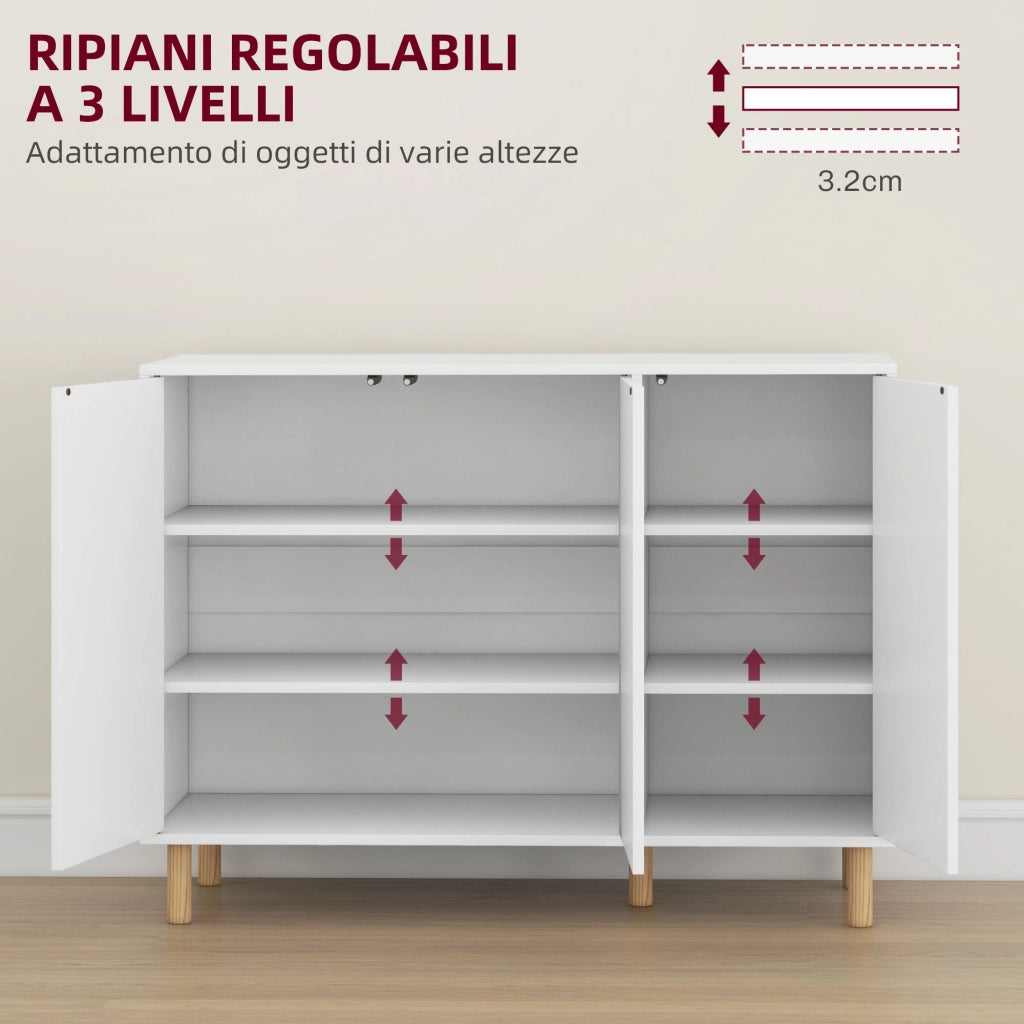 Credenza Moderna 2 Armadietti a 3 Ripiani Regolabili 107x40x80 cm Bianca