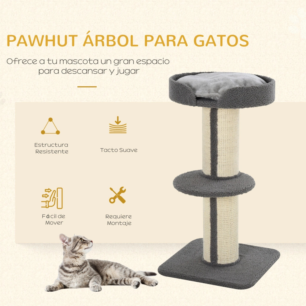 Albero per Gatti 3 Livelli con Piattaforma e Sisal ¨C zephmum ¨C Grigio 45x45x91 cm