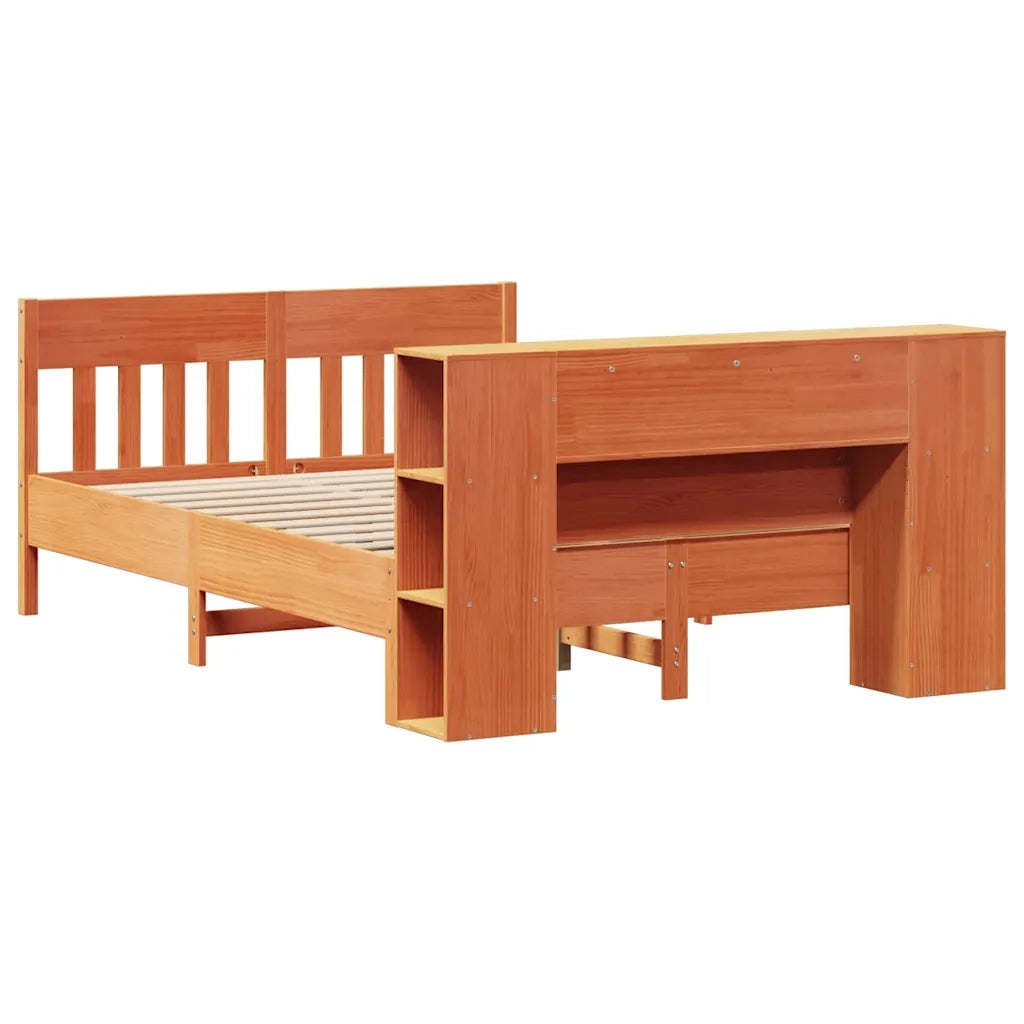 Letto Libreria senza Materasso-Struttura Letto con contenitore Marrone Cera 135x190 cm in Pino 181925