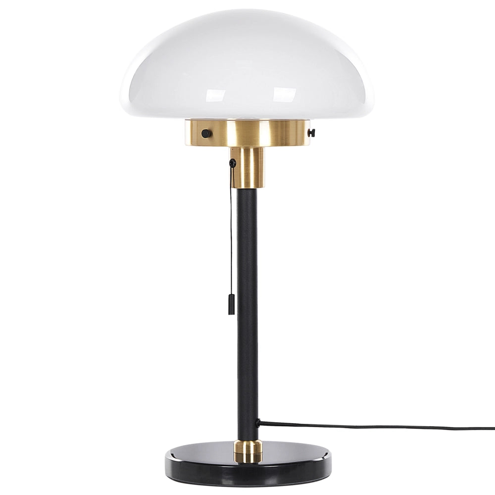 Lampada da Tavolo Nero oro Bianco Vetro Ferro 66 cm Mezza Globo Paralume Comodino Lampada da Comodino Camera da Letto Soggiorno Retro Classico