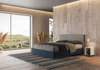 Letto Matrimoniale 160x210 cm con Rete e Contenitore con Testata e Alzata Comoda Imbottito in Tessuto Era Arla Blu