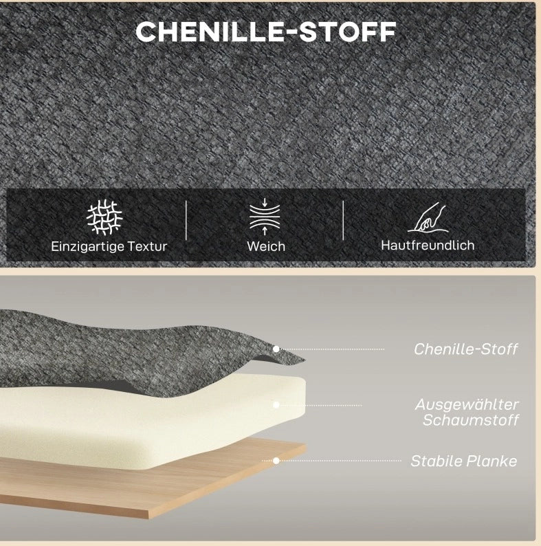 Divano 2 posti compatto in tessuto chenille grigio