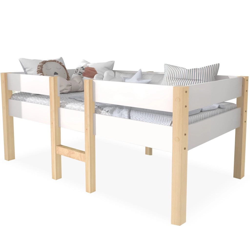 Letto semipiano per bambini 90x200 cm con protezione anticaduta; bianco