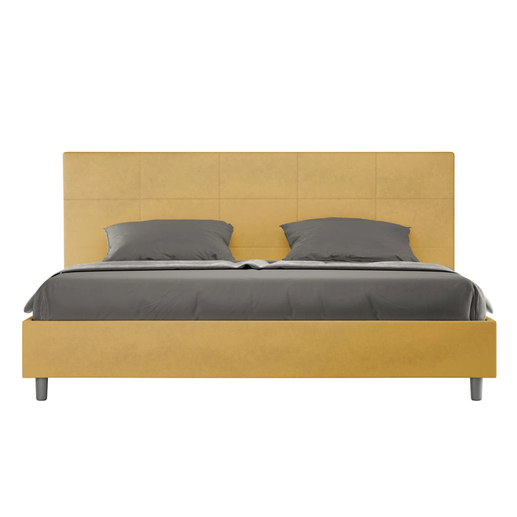 BS COM Letto matrimoniale king size con rete imbottito 190x210 microfibra ocra