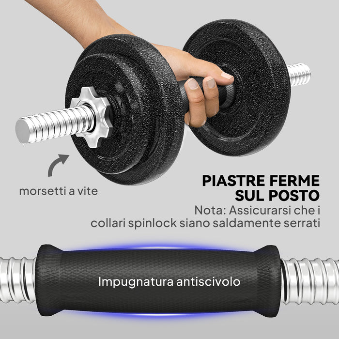 Set Pesi e Bilanciere da 20kg con Impugnature Antiscivolo 8 Dischi Pesi Barra Bilanciere e 2 Barre Manubri in Acciaio