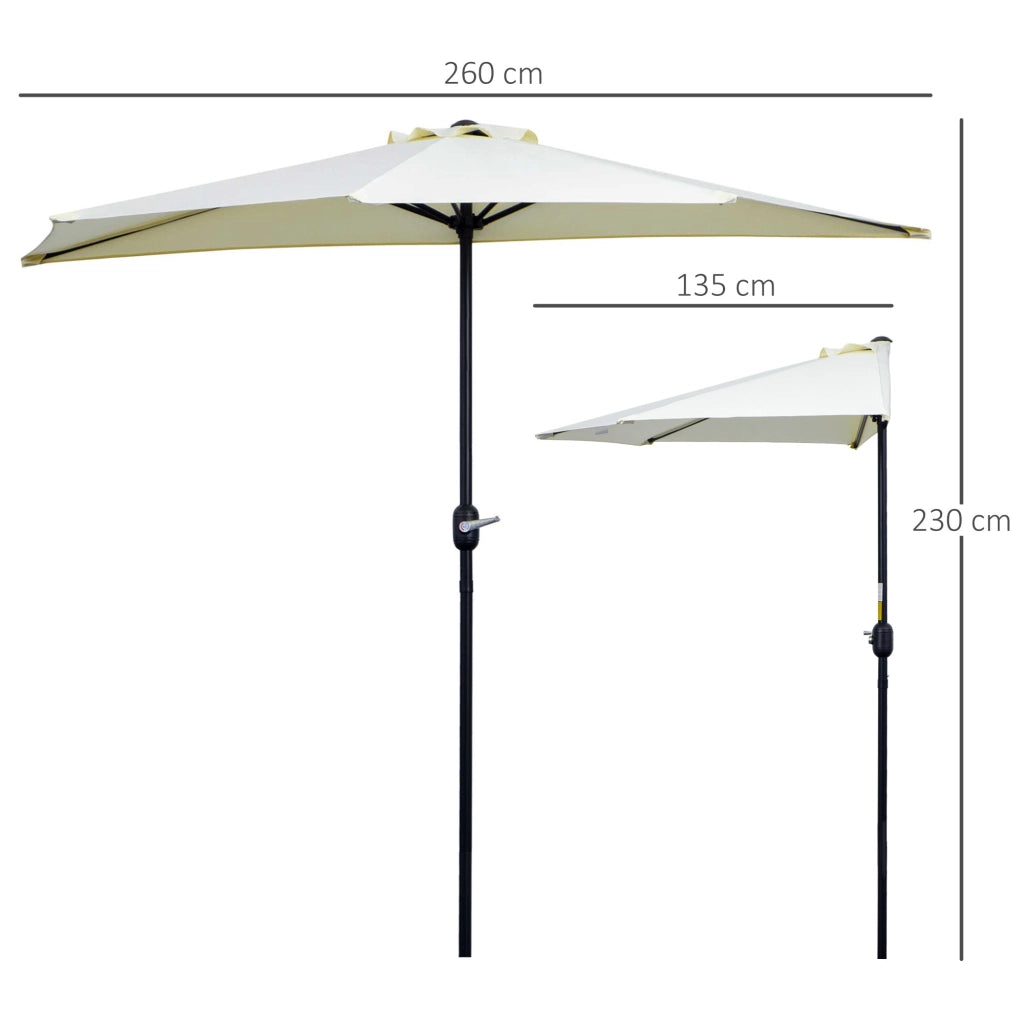 Ombrellone da Terrazza 260x135 cm a Mezzaluna con Apertura a Manovella Beige