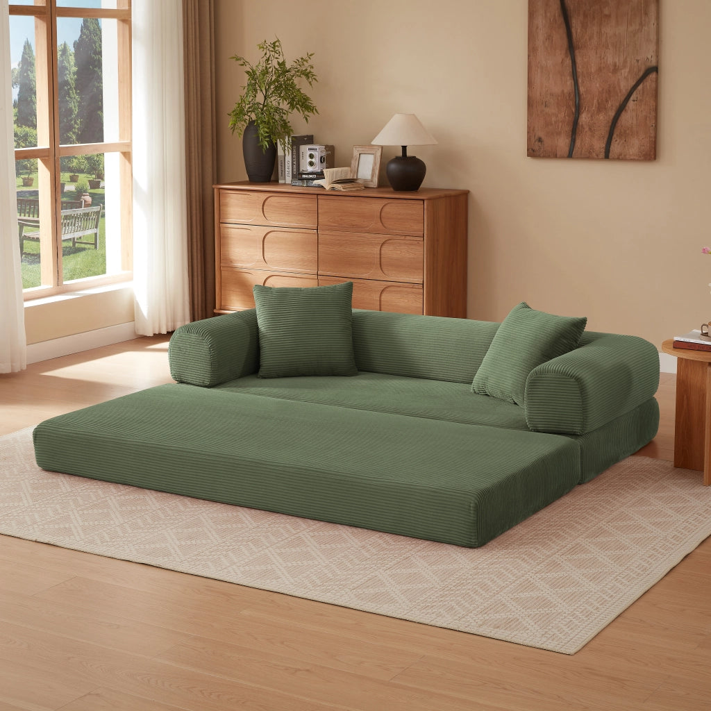 Divano letto modulare convertibile con imbottitura in schiuma e rivestimento in velluto verde 41 × 41 × 99 cm