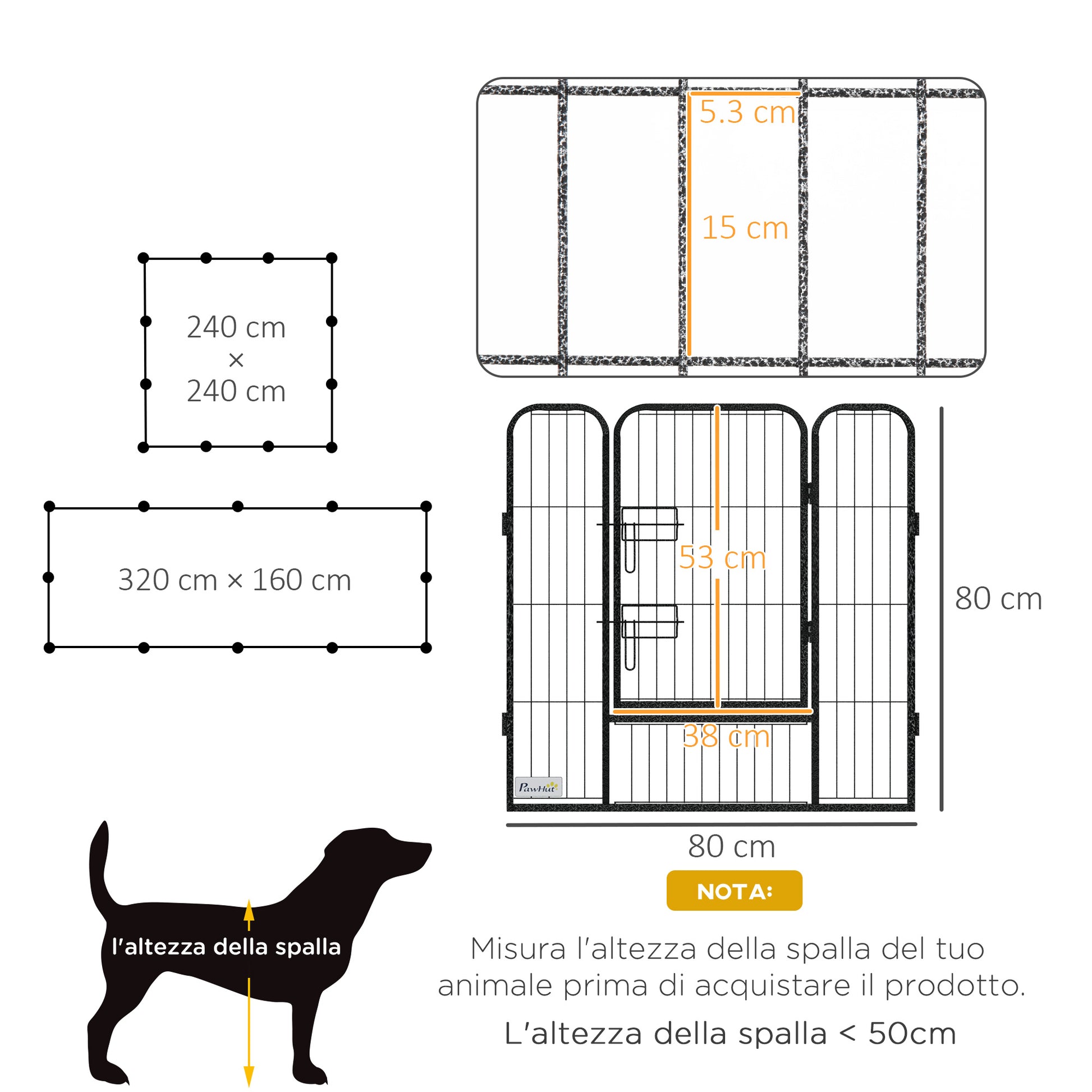 Recinto per Cani a 12 Pannelli Modulabili da 80x1,5x80 cm con Picchetti in Acciaio Grigio