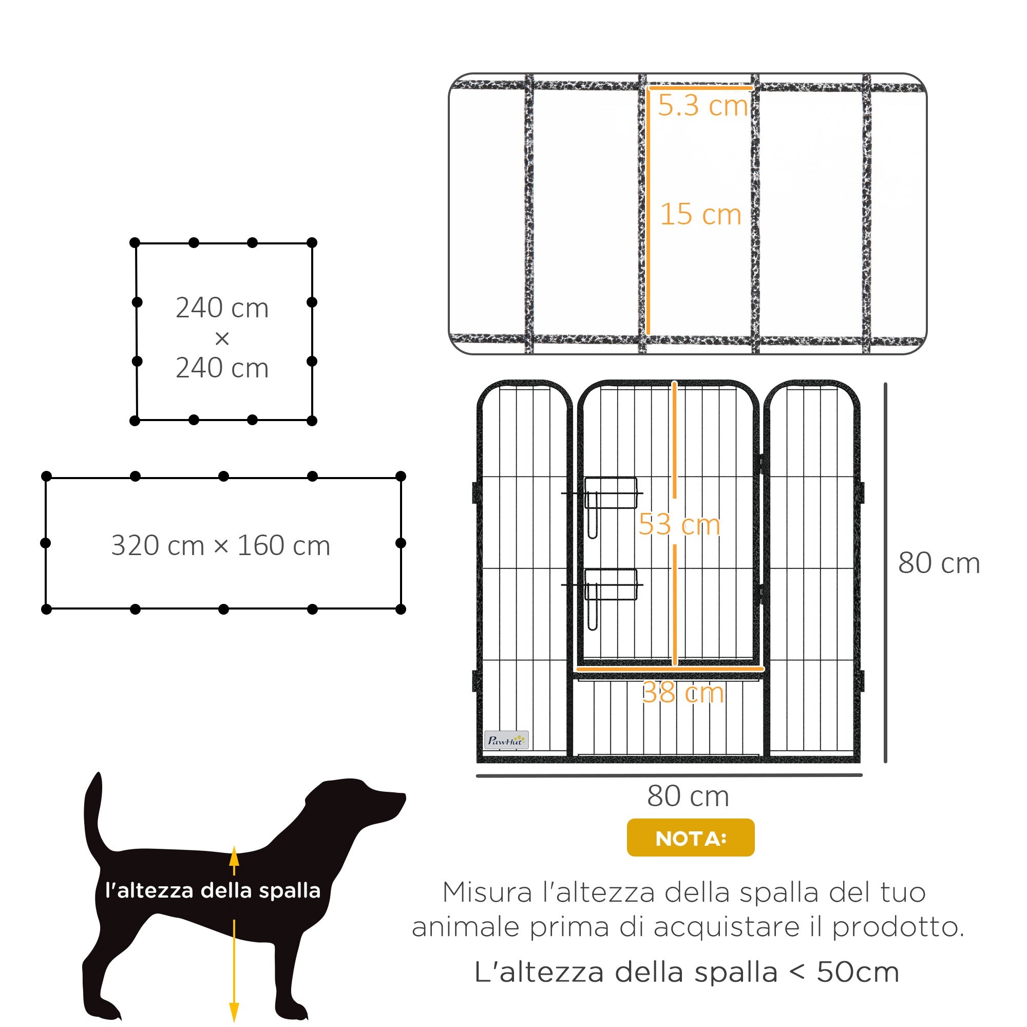 Recinto per Cani a 12 Pannelli Modulabili da 80x1,5x80 cm con Picchetti in Acciaio Grigio