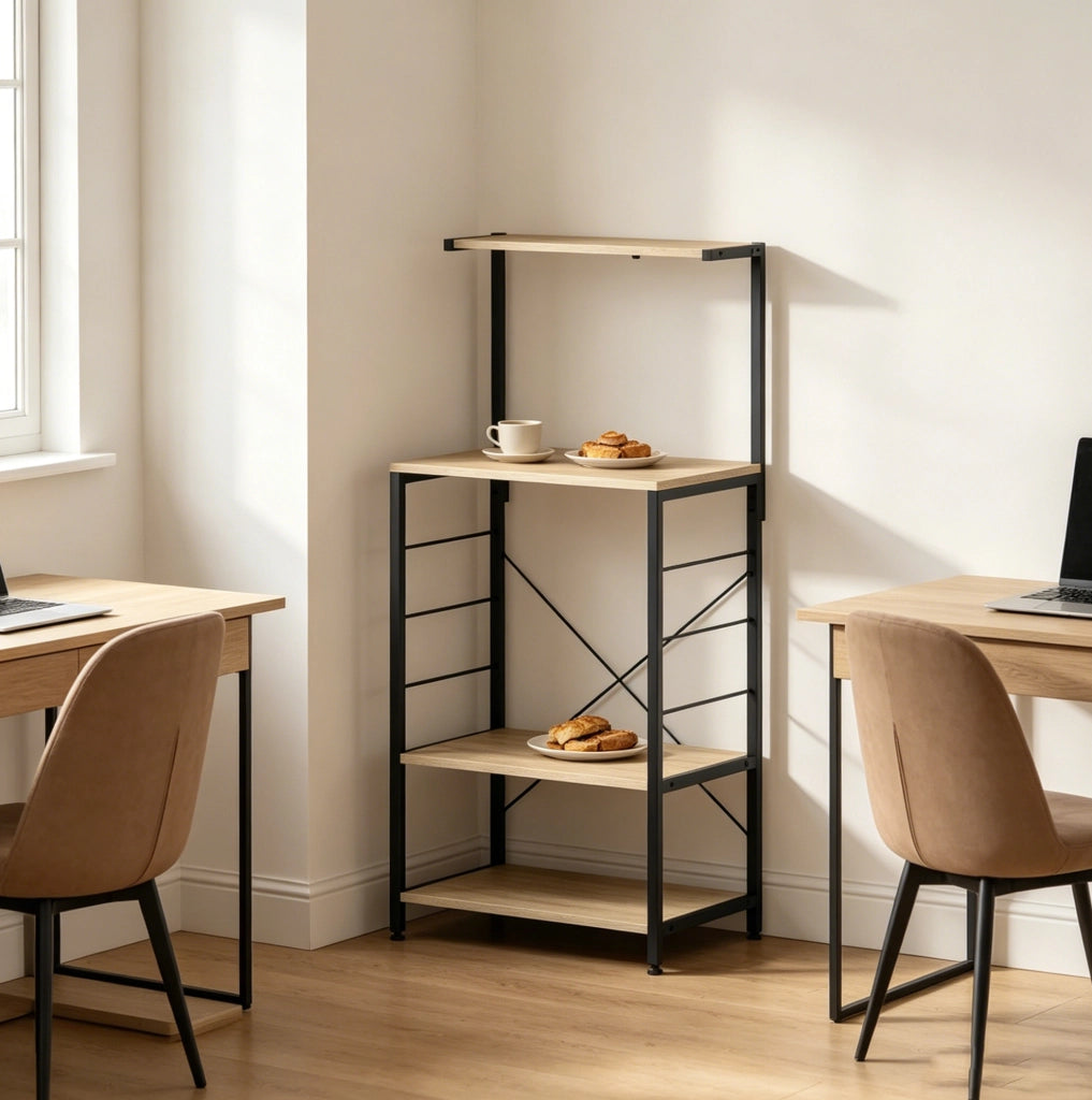 Scaffale per microonde 60x123x40 cm in legno ingegnerizzato e acciaio nero， 4 ripiani