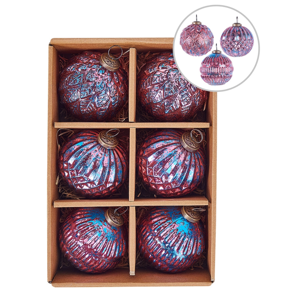 Set di 6 palline di Natale fatte a mano in vetro Palle di Natale Decorazioni da appendere all'albero di Natale Rosa