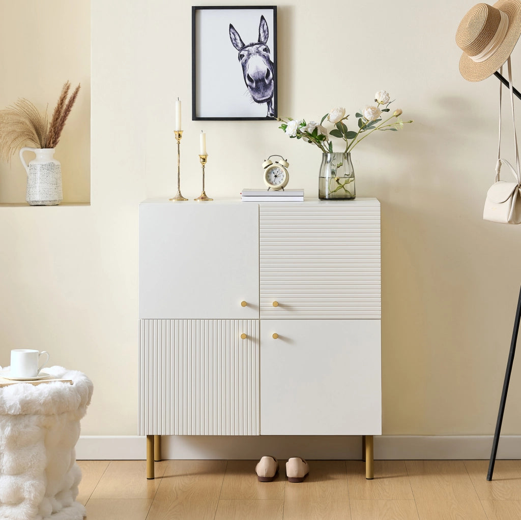 Credenza bianca in MDF con gambe in acciaio 80x36x90 cm