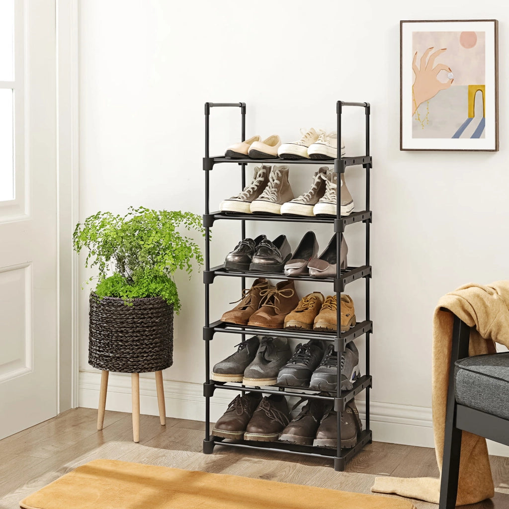 Scarpiera Valora in metallo nero a 6 ripiani in stile loft | moderna | metallo resistente