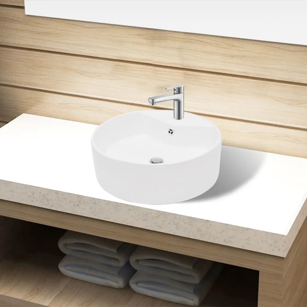 Lavandino bagno in Ceramica bianca rotondo con Foro di trabocco 141938