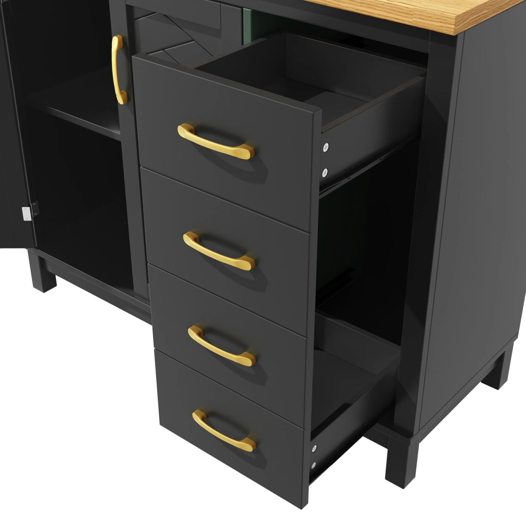OKWISH Credenza da Cucina con Ante, Cassetti, Ripiani Interni e LED, Stile Retrò Moderno, in MDF, Nero, 105.5×40×180 cm