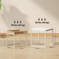Set di Tavolini da Caffè Impilabili Moderni con Vassoio, 45x45x45 cm, Bianco e Rovere