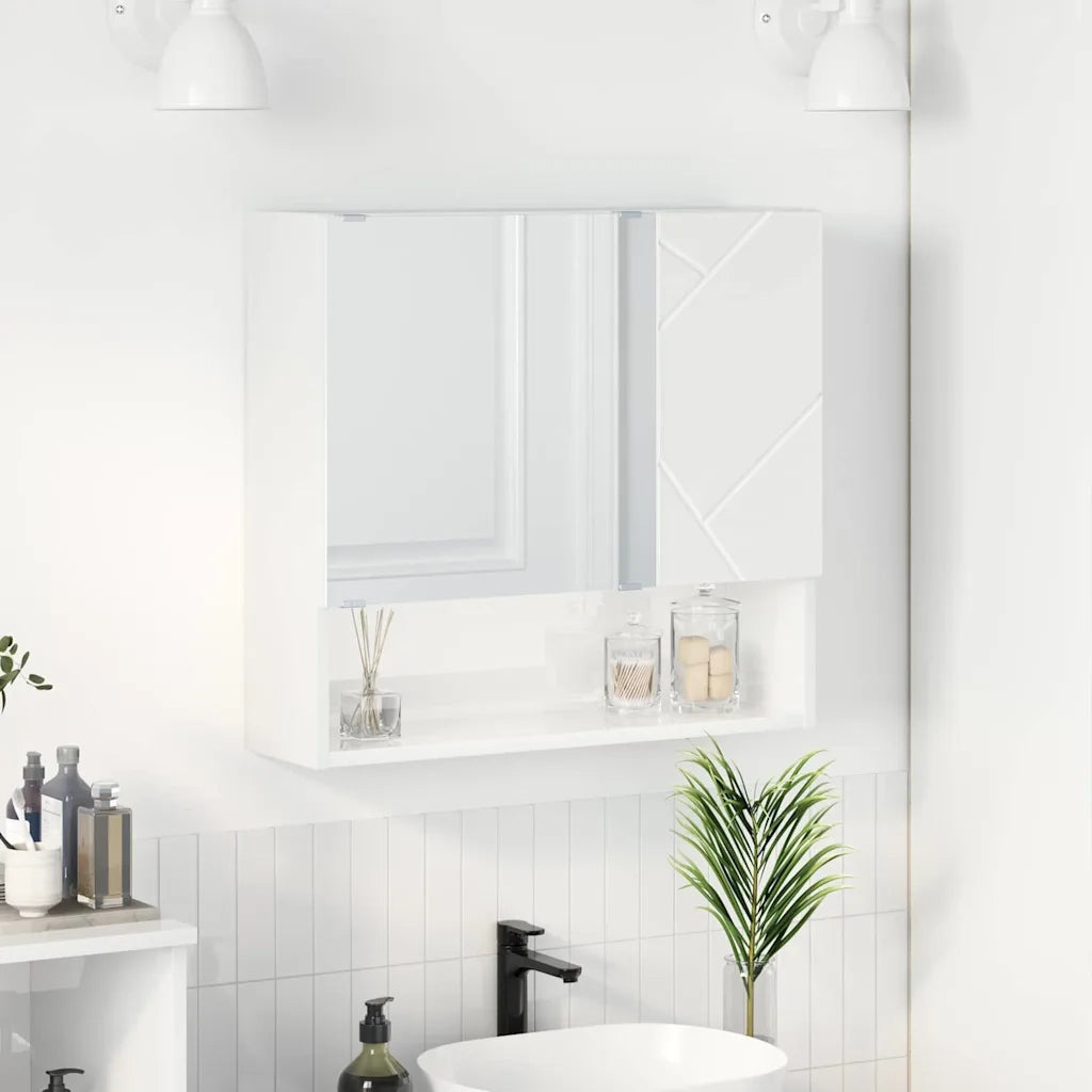 Mobiletto per specchio con porta Bianco Lucido 59 x 17 x 55 cm