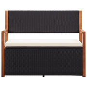 CassaPanca da Giardino | Panchina 115 cm in Polyrattan e Legno Massello di Acacia Nero