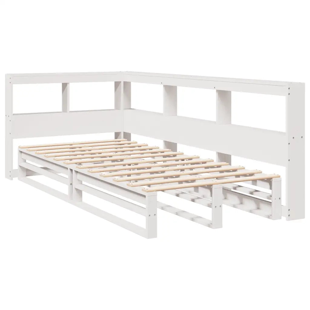 Letto Libreria senza Materasso-Struttura Letto con contenitore Bianco 90x190 cm Massello Pino 552178