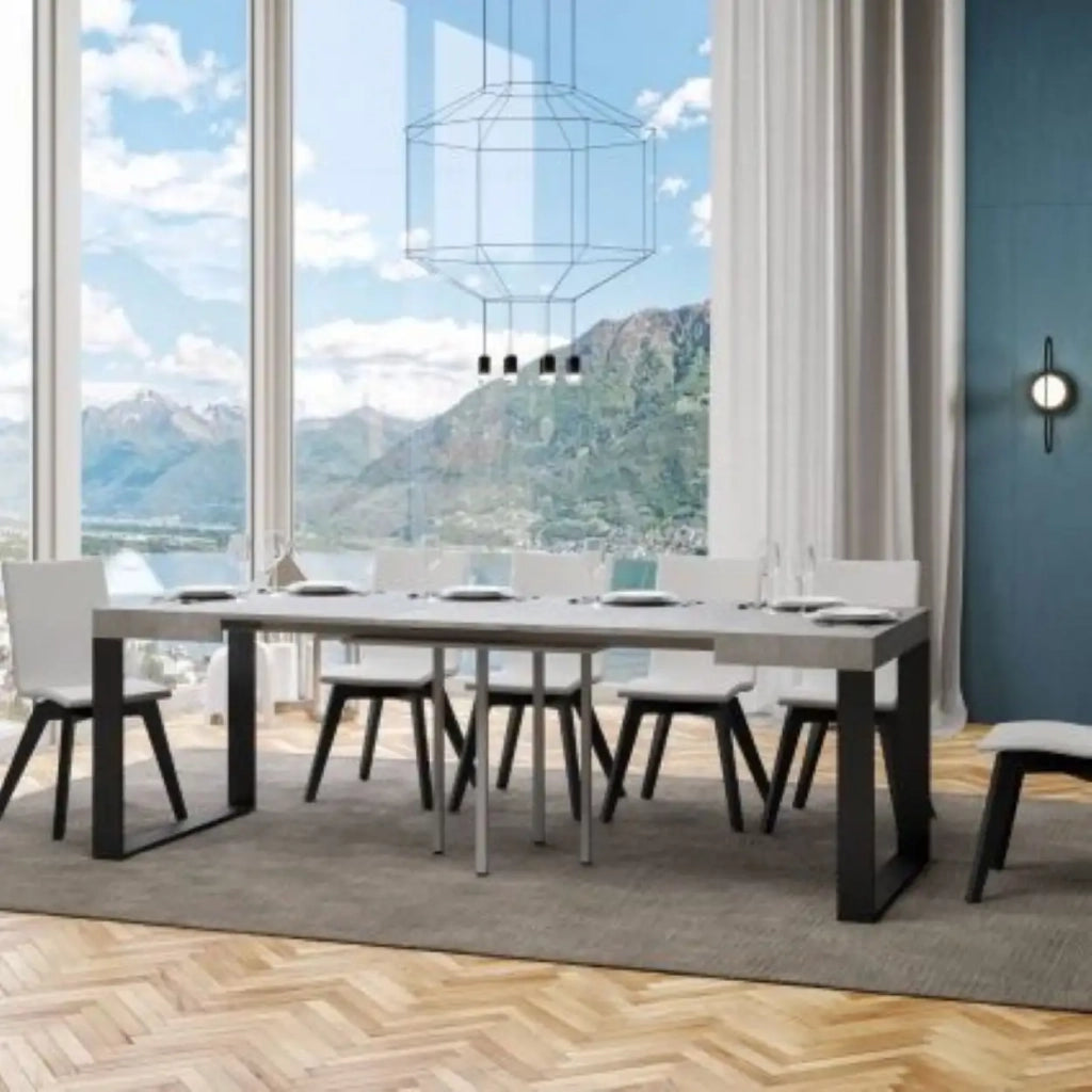 Tavolo allungabile 90/246x90 cm Tecno colore cemento gambe antracite