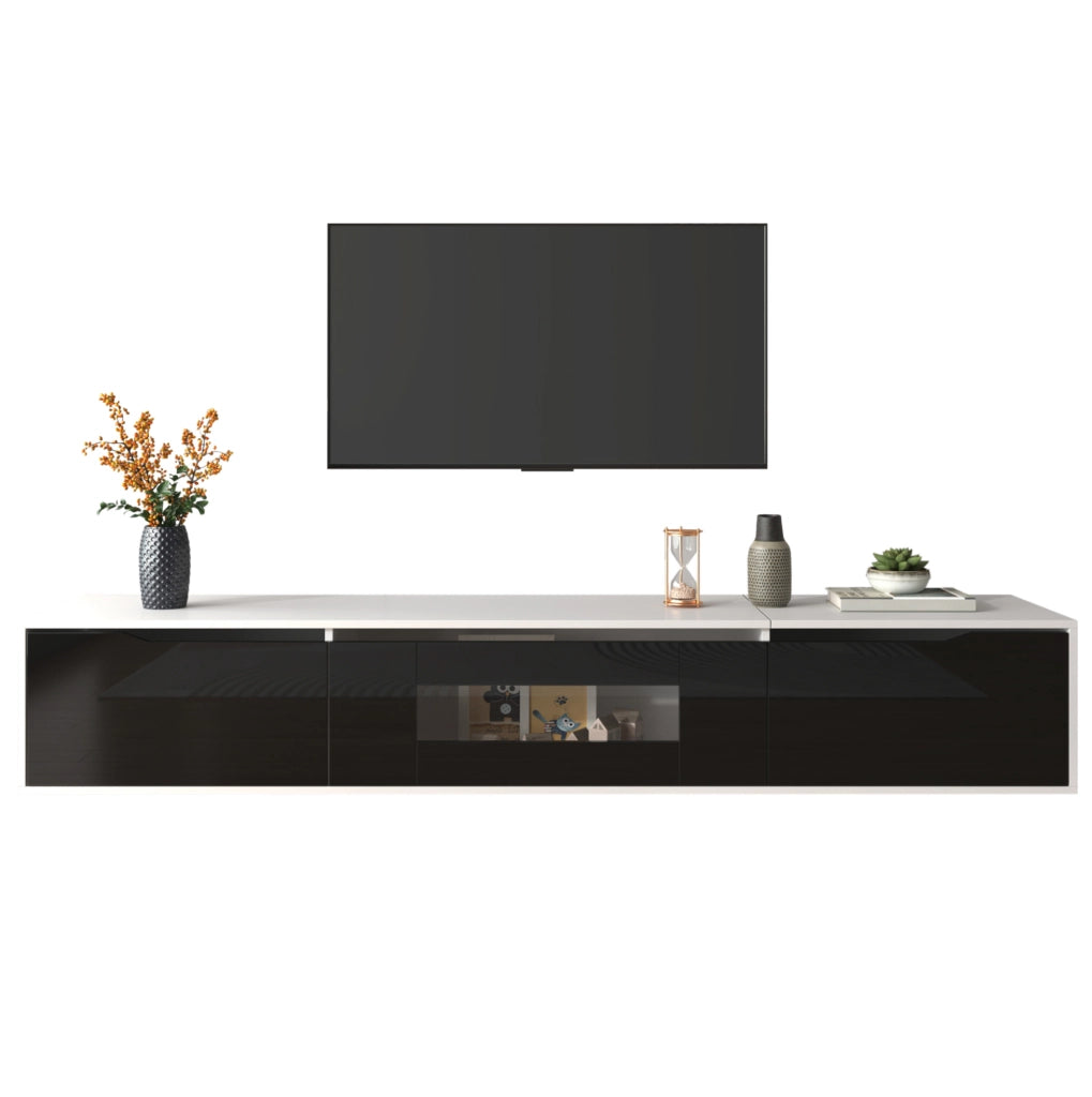 mobile TV 180x35x30 cm nero e bianco lucido – LED multicolore