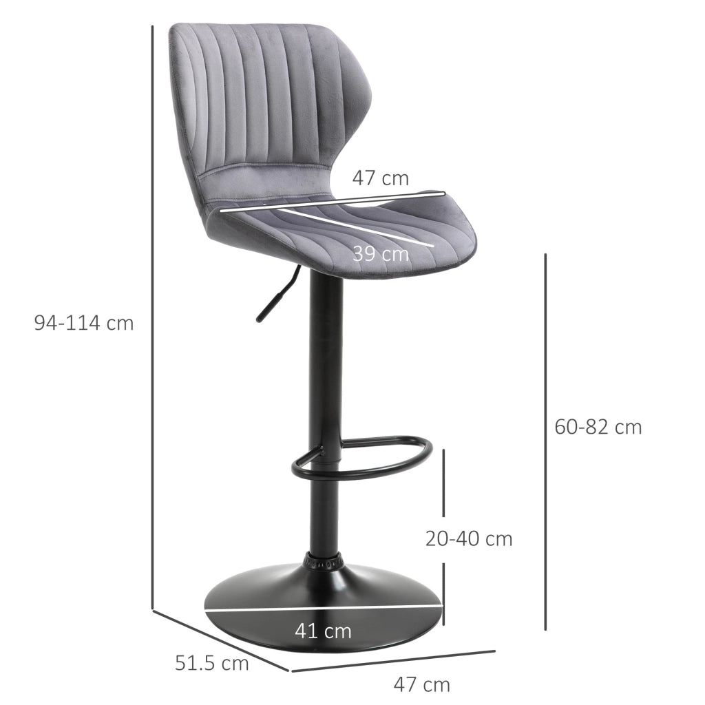 Set 2 Sgabelli da Bar 47x51,5x91,5-113,5 cm in Poliestere Vellutato Grigio