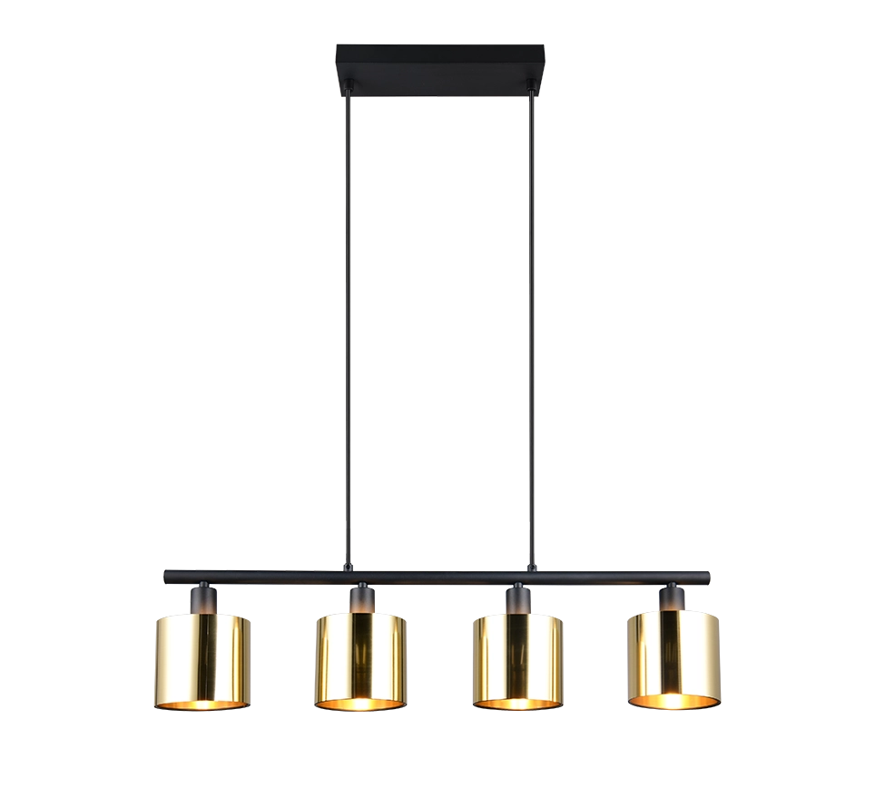 Lampada a sospensione 4 diffusori, metallo, nero e oro, L 75 cm, Jason